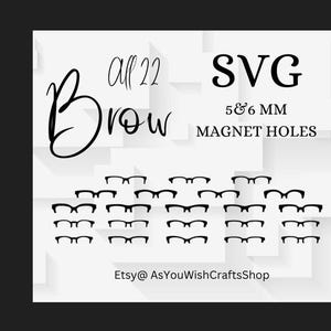 Paire de lunettes, sourcils, décoration DIY, SVG, téléchargement numérique, lunettes magnétiques, fichier de coupe pour Cricut, Clipart
