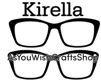 May include: Black and white illustration of a pair of eyeglasses with the text "Kirella AsYouWishCraftShop" below.