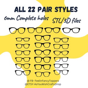 Par de gafas compatibles, orificios de 6 mm, archivo de impresora 3D, archivo STL, descarga digital STL, archivo STL de marco de gafas, gafas magnéticas, bricolaje