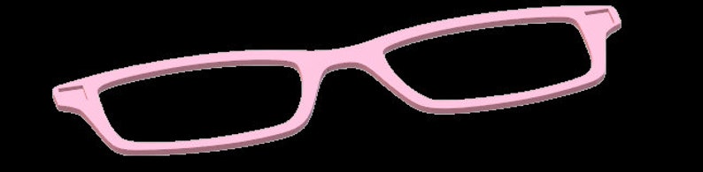 K&ouml;nnte beinhalten: Eine Brille aus rosa Plastik mit einem abgerundeten Rahmen.