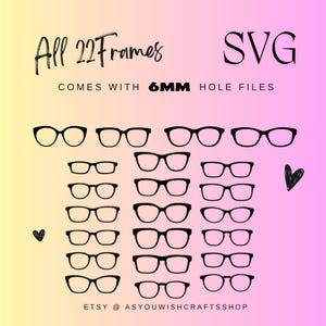 Paire de lunettes, décorations de bricolage, SVG, trous pour aimant de 6 mm, téléchargement numérique, lunettes de vue SVG, svg cadre de lunettes, fichier de coupe pour Cricut
