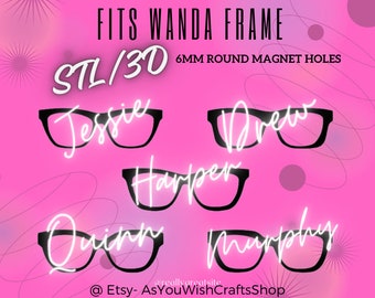 Wanda STL, 3D print file, Pair Eyewear compatible, Topper, Digital download, Drew, Jessie, Quinn, Harper, Murphy, Hybrid, 6mm Magnet holes.