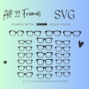 Paire de lunettes, décorations de bricolage, SVG, trous pour aimant de 5 mm, téléchargement numérique, lunettes de vue SVG, svg cadre de lunettes, fichier de coupe pour Cricut