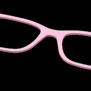 K&ouml;nnte beinhalten: Eine Brille aus rosa Plastik mit einem abgerundeten Rahmen.