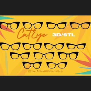 Cat Eye, Pair Eyewear, 3D printer file, STL file, STL Digital Download, Eyeglasses, Eyeglass Frame STL, Magnetic glasses