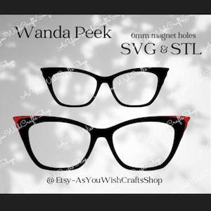Wanda, Wanda Stacker, Fichier d'impression 3D, Fichier découpé, Compatible paire de lunettes, Fichier STL, Fichier SVG, Paire de lunettes, Lunettes magnétiques, Trous magnétiques de 6 mm