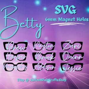 Betty, paire de lunettes de soleil, SVG, téléchargement numérique, lunettes de vue Svg, lunettes, fichier de coupe pour Cricut, trous pour aimant de 6 mm, lunettes magnétiques