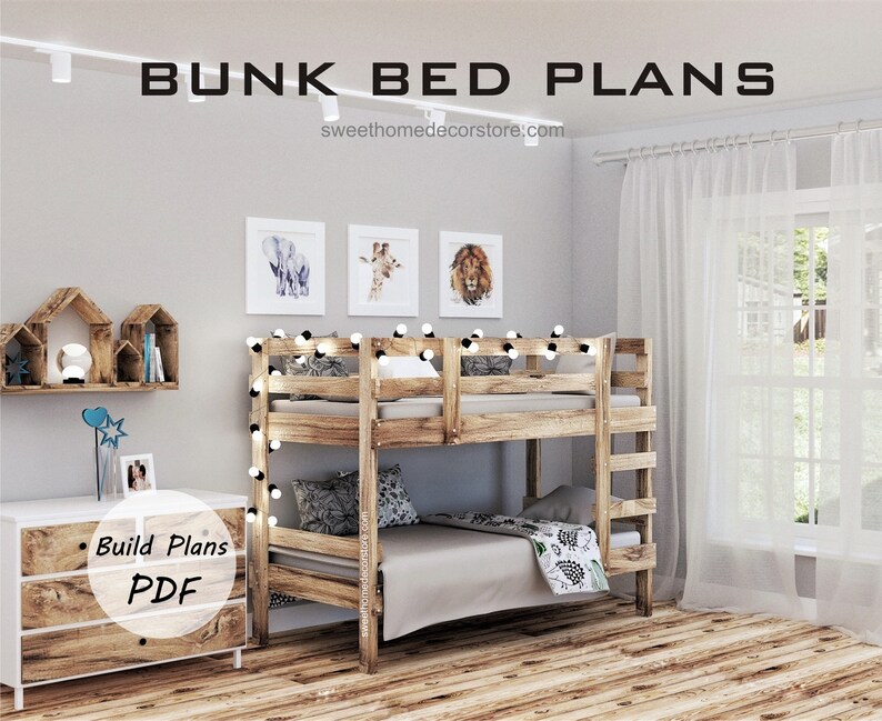 Diy Twin Bunk Bed Plans Pdf. Loft Bunk Bed Plans. Twin Size Etsy