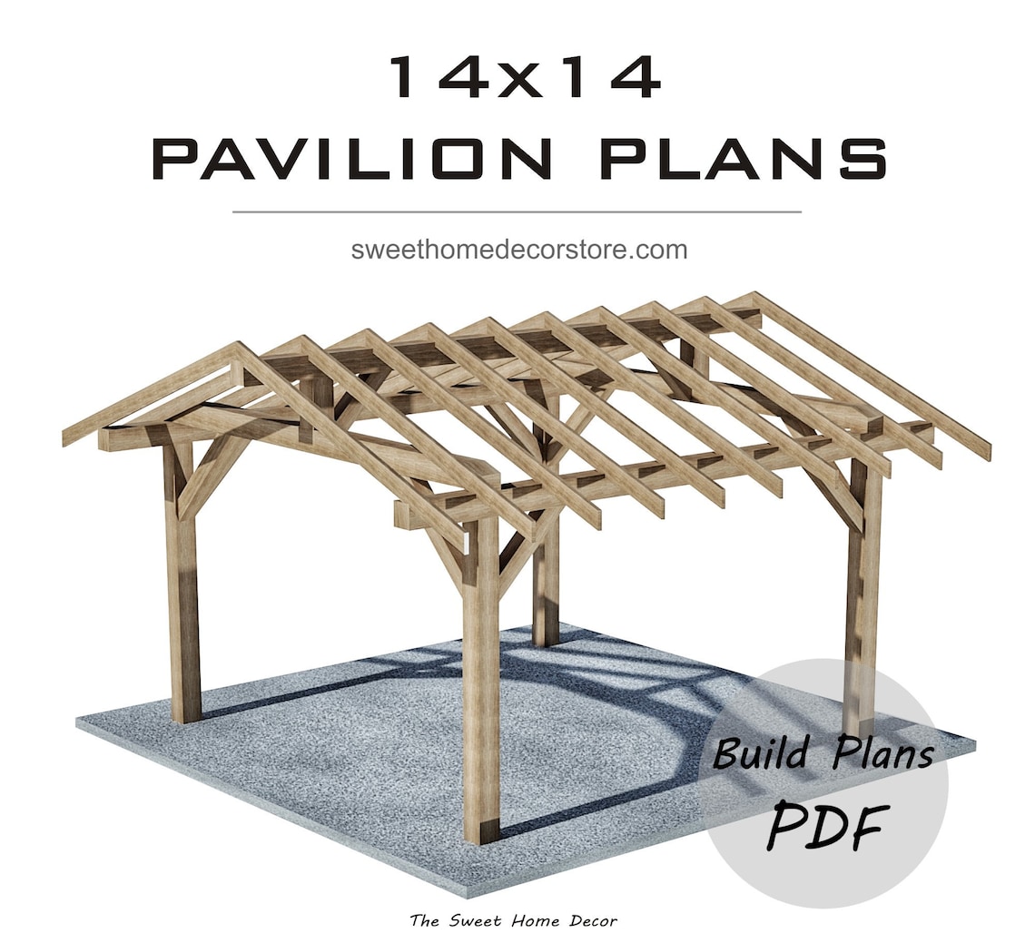 Diy 14 X 14 Gable Pavilion Plans in Pdf. Square Outdoor Etsy