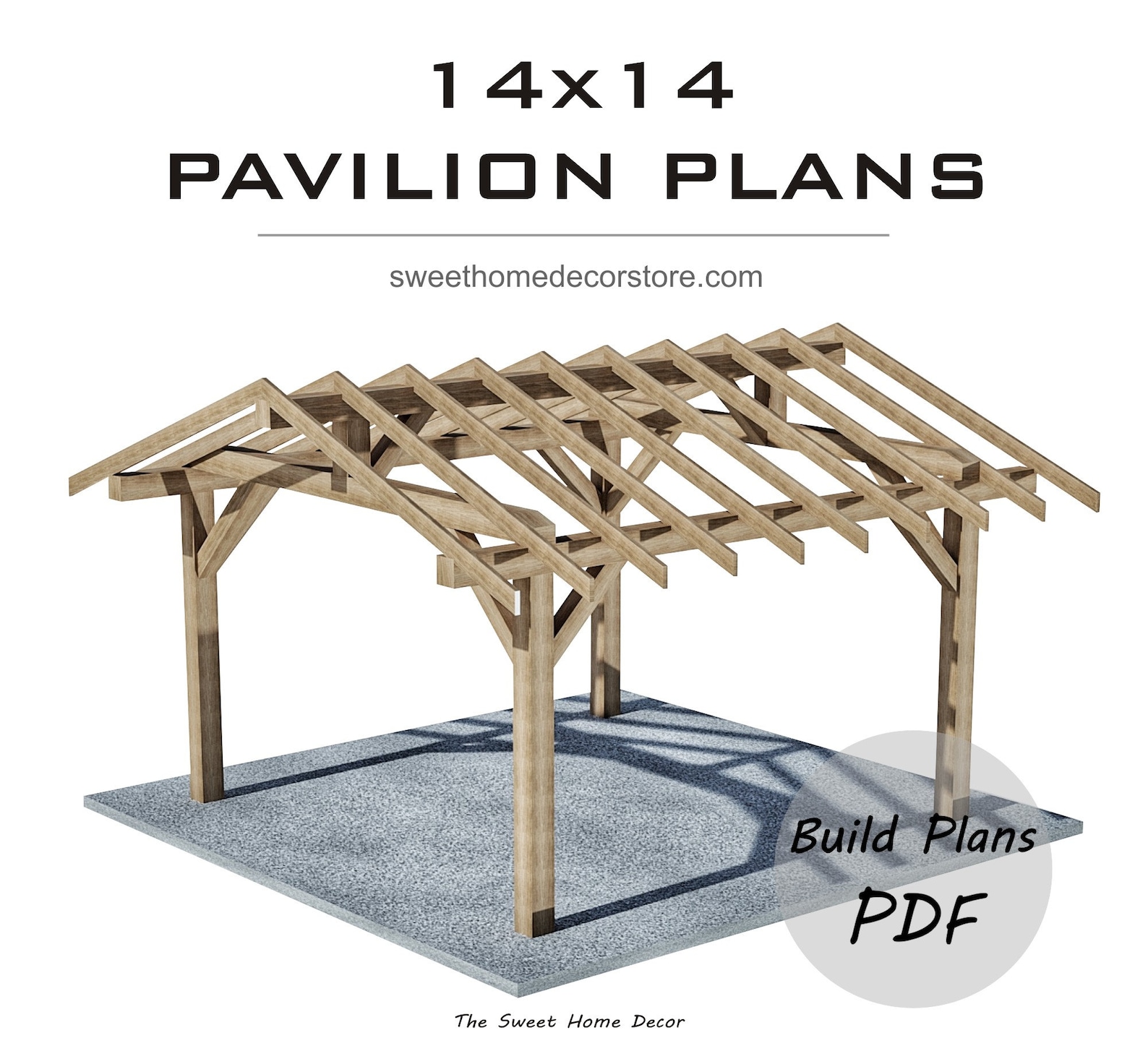 Diy 14 X 14 Gable Pavilion Plans in Pdf. Square Outdoor Etsy