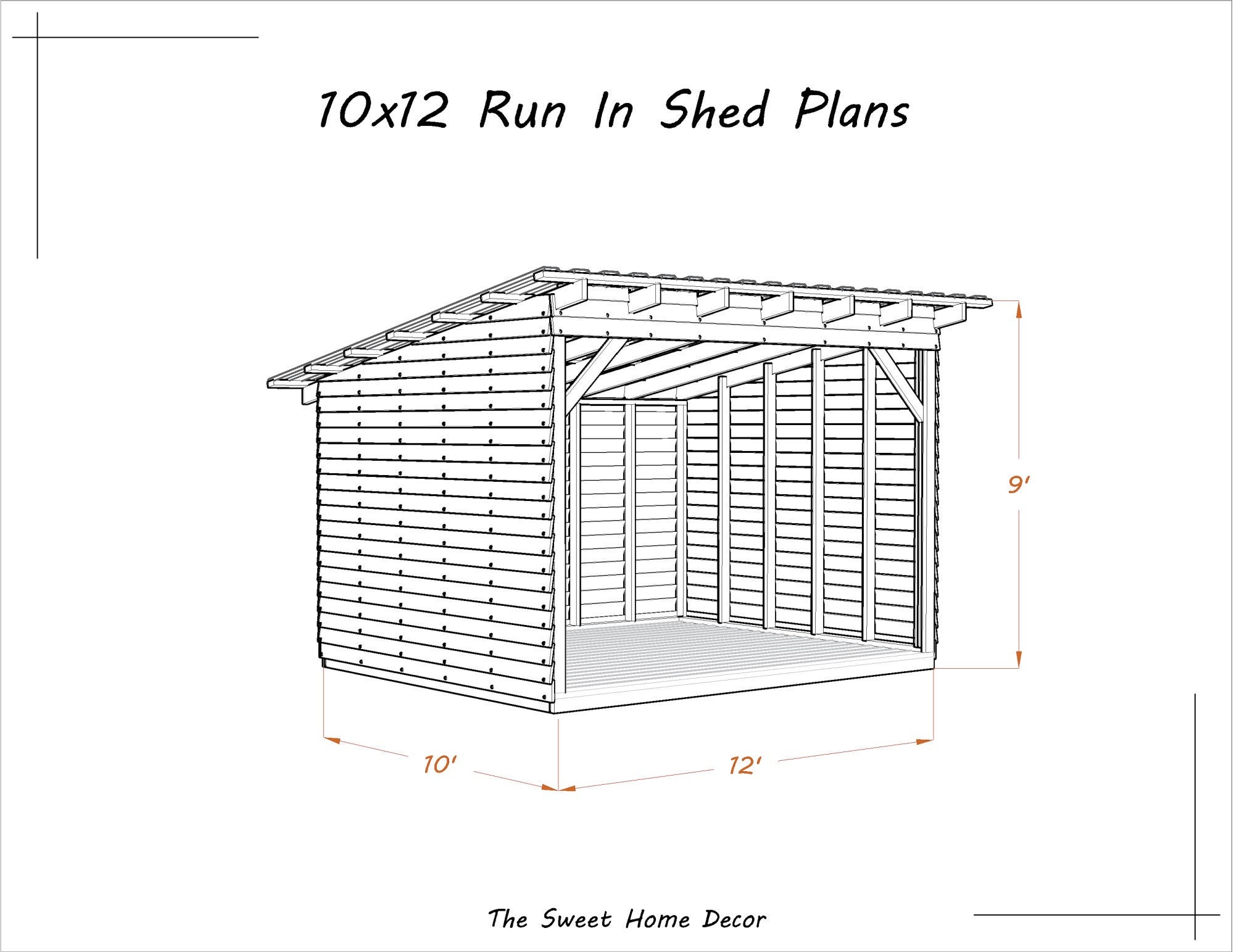 Diy 10x12 Run in shed plans in pdf. Diy garden shed plans. Etsy