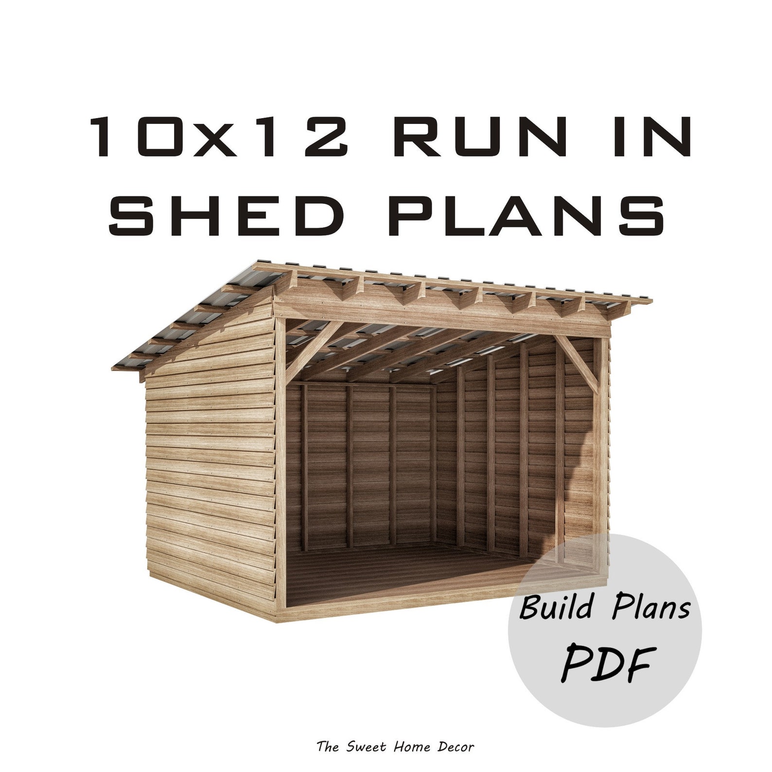 Diy 10x12 Run in shed plans in pdf. Diy garden shed plans. Etsy