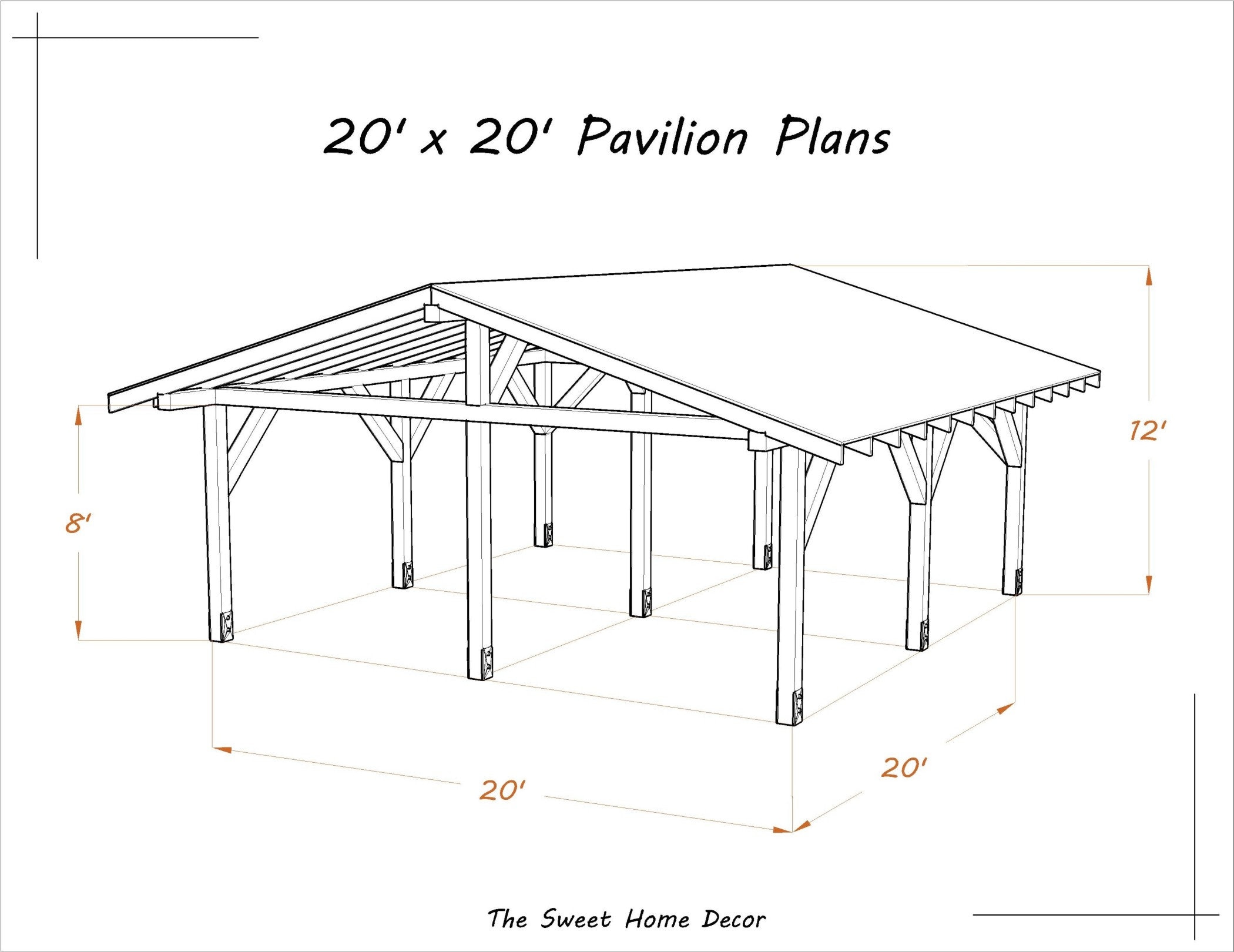 DIY 20 x 20 Gable Pavilion Plans pdf. Carport plans. Diy Etsy