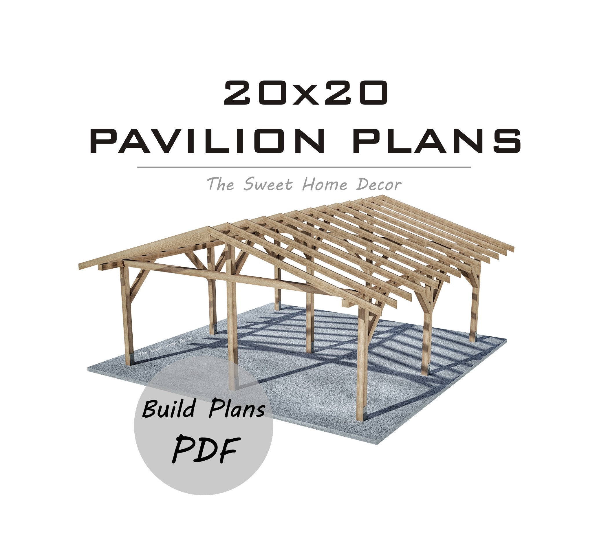 DIY 20 x 20 Gable Pavilion Plans pdf. Carport plans. Diy Etsy