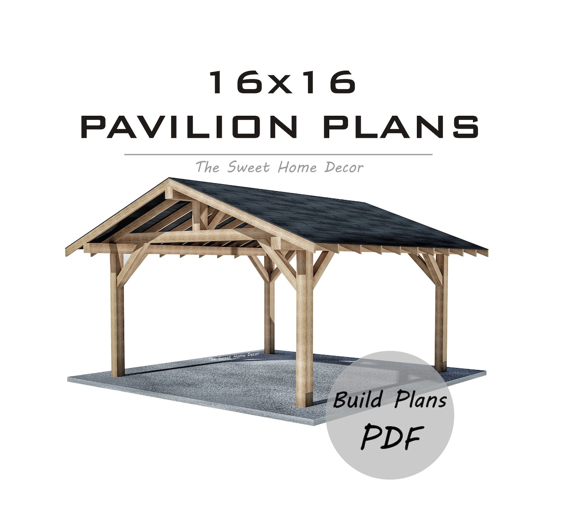 Diy 16 x 16 Gable Pavilion Plans in pdf. Carport plans. Square | Etsy
