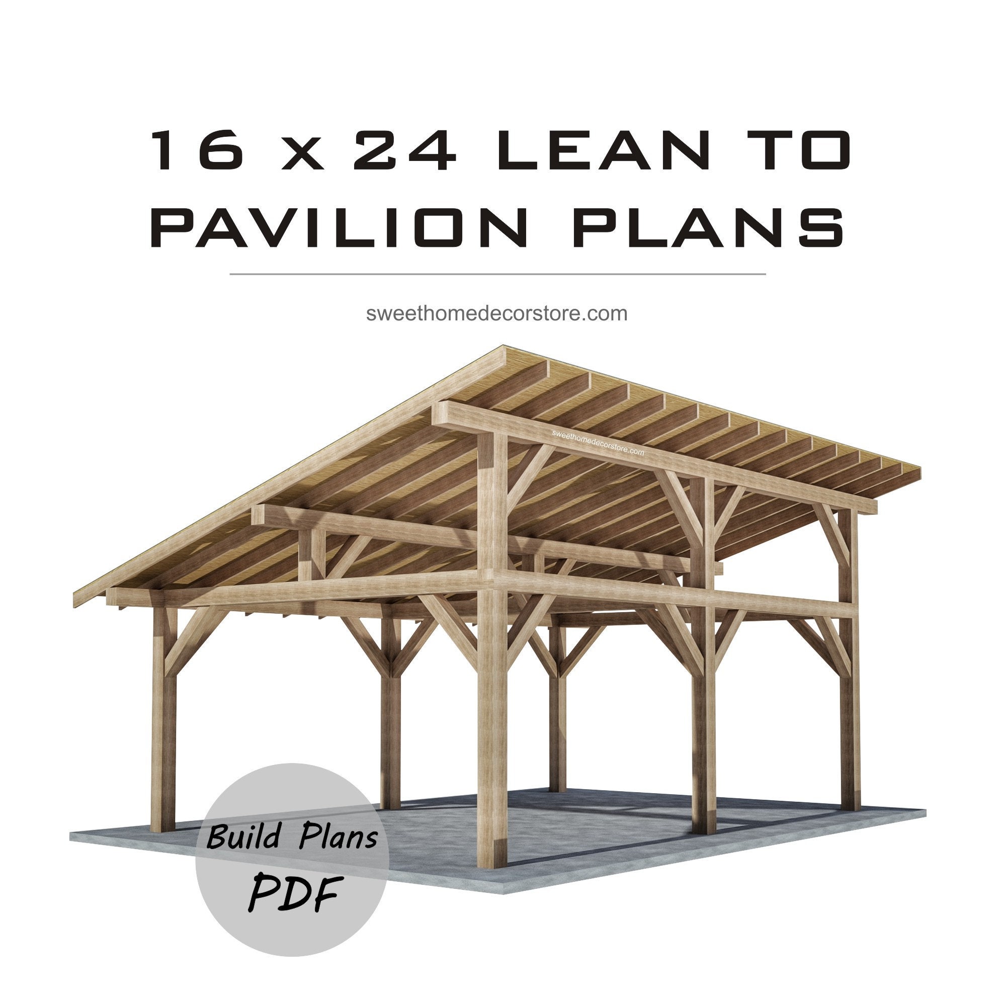 Diy 16 x 24 Lean to Pavilion Plans pdf. Carport plans. Wooden Etsy