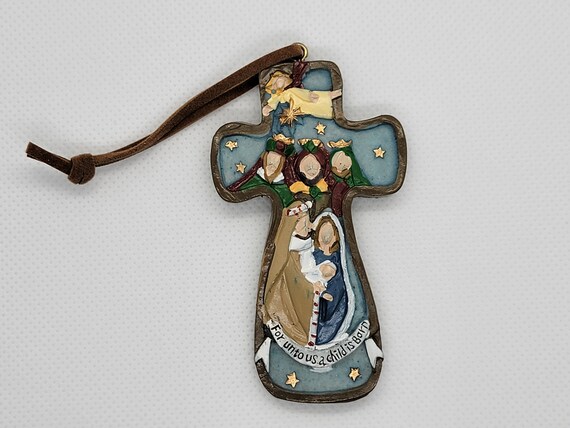 Christmas A Child Is Born Cross Ornament