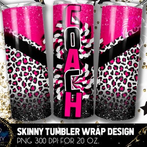Pink Black Leopard Cheer Coach Tumbler Design, Cheerleader Coach Leopard Tumbler Sublimation, 20 Oz. Skinny Tumbler Wrap Sublimation