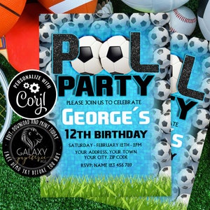 ANY AGE Soccer Pool Party Invitation, Soccer Party Invitation, Corjl, Soccer Pool Party Invitation