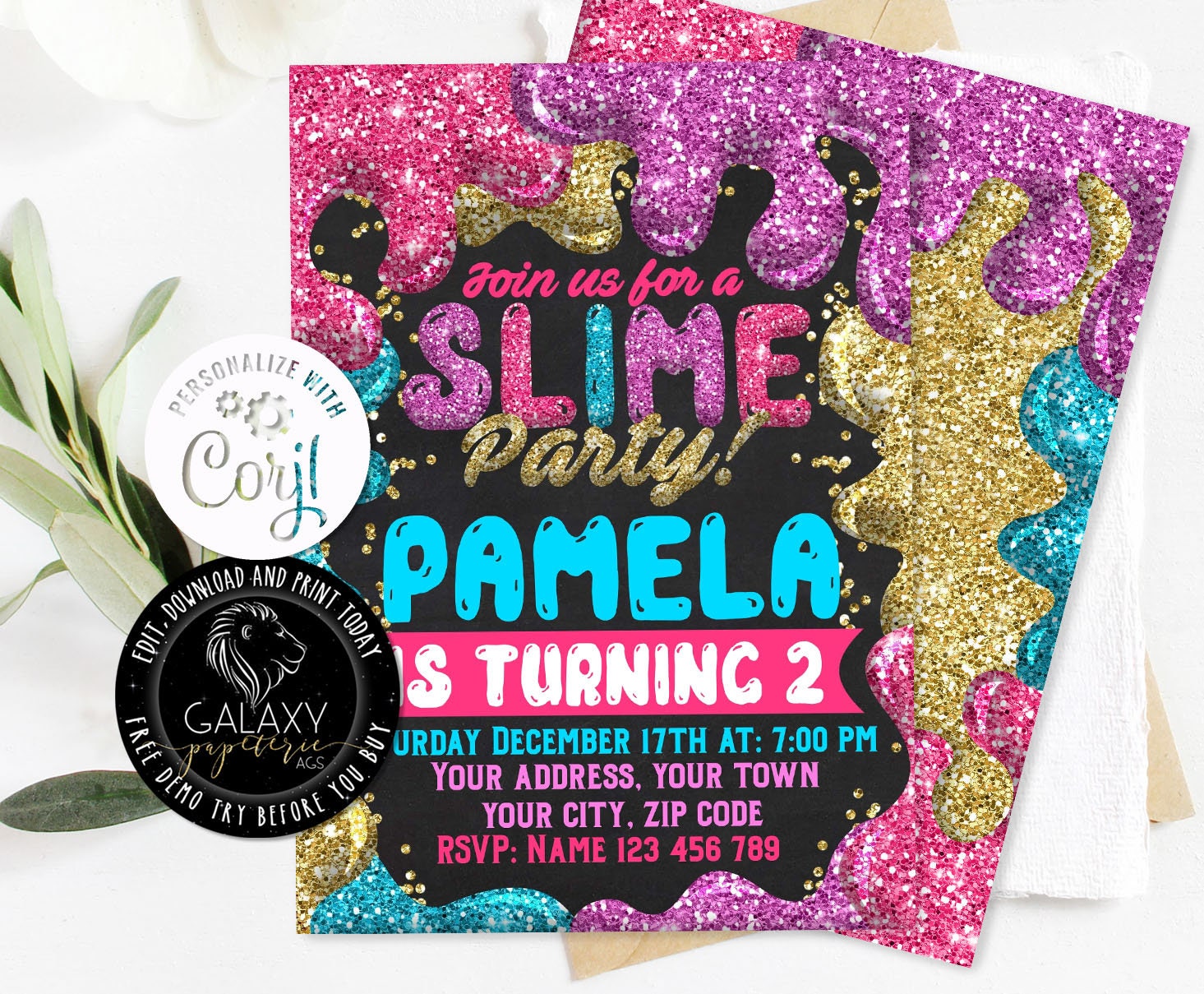 Glitter Slime Editable Birthday Invitation Slime Party | Etsy
