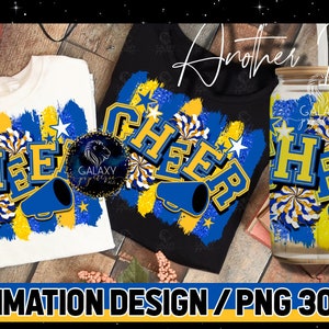 Cheer Sublimation, Cheer Brush Strokes Sublimation Design, Cheerleader Sublimation, Blue Yellow Cheer Sublimation