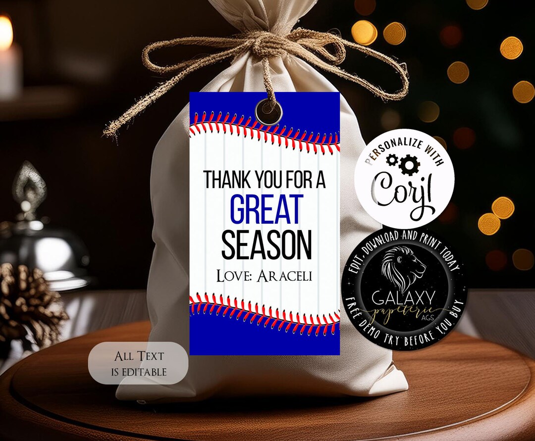 Editable Baseball Favor Tag, Baseball Coach Appreciation Tag, Blue ...
