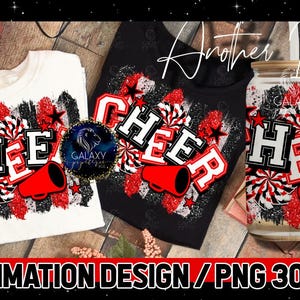 Cheer Sublimation, Cheer Brush Strokes Sublimation Design, Cheerleader Sublimation, Black Red White Cheer Sublimation