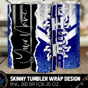 Add Name Cheer Tumbler Design, Cheerleader Leopard Tumbler, 20 Oz. Skinny Tumbler Wrap Sublimation, Blue White Silver Cheer Tumbler