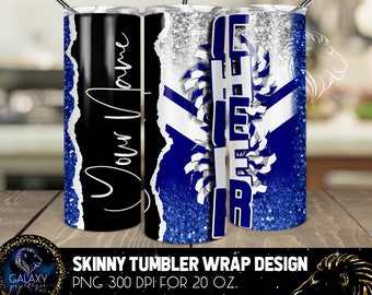 Add Name Cheer Tumbler Design, Cheerleader Leopard Tumbler, 20 Oz. Skinny Tumbler Wrap Sublimation, Blue White Silver Cheer Tumbler