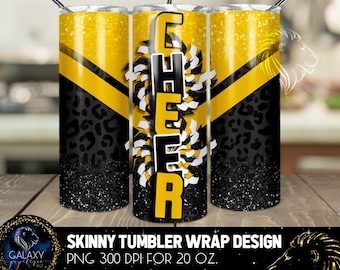 Cheer Tumbler Design, Cheerleader Leopard Tumbler, 20 Oz. Skinny Tumbler Wrap Sublimation, Tumbler Designs Sublimation