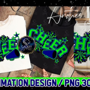 Cheer Sublimation, Cheer Brush Strokes Sublimation Design, Cheerleader Sublimation, Blue Green Cheer Sublimation