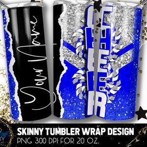 Blue Silver Add Name Cheer Tumbler Design, Cheerleader Leopard Tumbler, 20 Oz. Skinny Tumbler Wrap Sublimation, Cheer Tumbler
