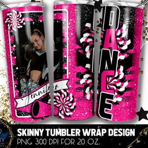 Fotografie Tanz Tiger Becher Design, Tanz Foto Becher, 20 Unze. Skinny Tumbler Wrap Sublimation, schwarz rosa jubeln Tumbler