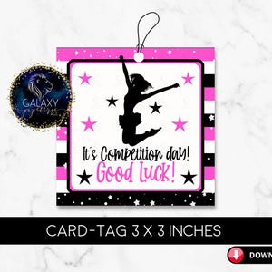 Etiqueta de regalo para concurso de porristas, etiqueta de concurso de porristas de color rosa y negro, tarjetas de regalo para concurso de porristas, tarjetas de buena suerte para porristas