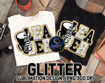 GLITTER Cheerleader Sublimation Design, Cheer Sublimation, Black Gold, Dalmatian Dots, Digital File, DTF