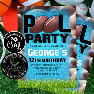 ANY AGE Football Pool Party Invitation, Football Party Invitation, Corjl, Football Pool Party Invitation