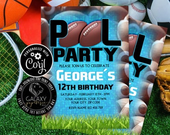 ANY AGE Football Pool Party Invitation, Football Party Invitation, Corjl, Football Pool Party Invitation