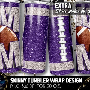 Purple White Football Mom Tumbler, Football Mom Photo Tumbler, 20 Oz. Skinny Tumbler Sublimation, Football Mom Tumbler Design