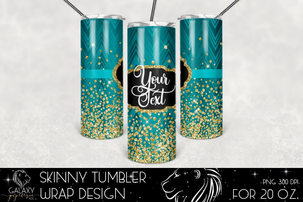 Turquoise Chevron and Gold Glitter 20 Oz. Skinny Tumbler Wrap Etsy