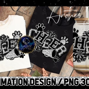 Cheer Paw Prints Sublimation, Cheer Black Silver Sublimation Design, Cheerleader Sublimation, Silver Black Cheer Sublimation