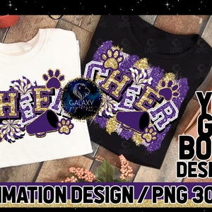 Cheer Paw Prints Sublimation, Cheer Sublimation Design, Cheerleader Sublimation, Purple Gold Cheer Sublimation
