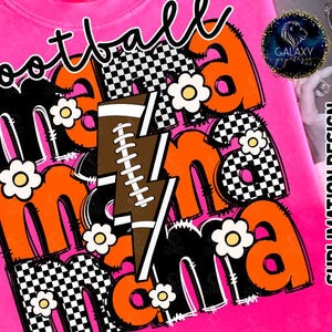 Retro Football Mama Sublimation Design, Football Mom Sublimation, Checkered, Floral, Orange Black, Digital File, DTF