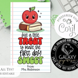 Editable Back to School Gift Tag, Teacher Classroom School Tag, First Day of School Favor Tag, School Favor Gift Tag, Apple Book Tag, Corjl