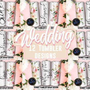 Bundle Wedding Bride Tumbler Designs, Floral Bridal Party Tumbler, 20 Oz. Straight Digital Download PNG, Wedding Party Tumbler Design