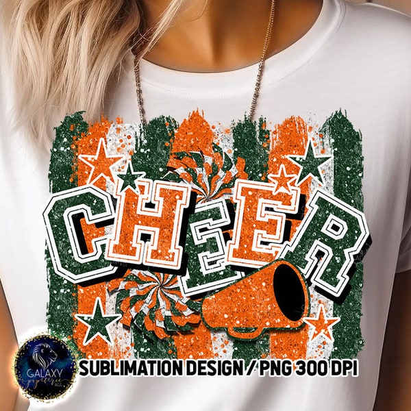 Cheer Sublimation, Cheer Glitter Sublimation Design, Cheerleader Sublimation, Green Orange Cheer Sublimation