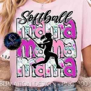 Softball Mama Sublimation, Softball Mom Sublimation, Blumen Aquarell, rosa lila, digitale Datei, PNG, DTF