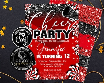 Red Black Cheer Editable Invitation, Cheer Party Editable Invitation, Cheerleader Birthday Invitation, Surprise Cheer Birthday Invite