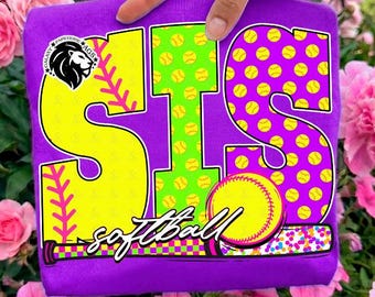 Softball Sis Sublimation PNG, Hermana, Neón, Colorido, Moderno, Archivo Digital, Diseño DTF (Archivo Digital)