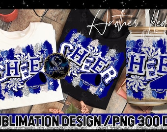 Cheer Sublimation, Cheer Brush Strokes Sublimation Design, Cheerleader Sublimation, Blue White Silver Cheer Sublimation
