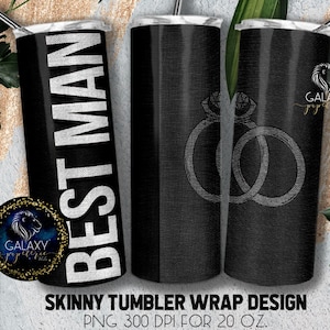 Design de gobelet de mariage Best Man, gobelet de mariage en tissu textile noir, 20 oz. Skinny Tumbler Wrap Sublimation, Best Man Wedding Tumbler